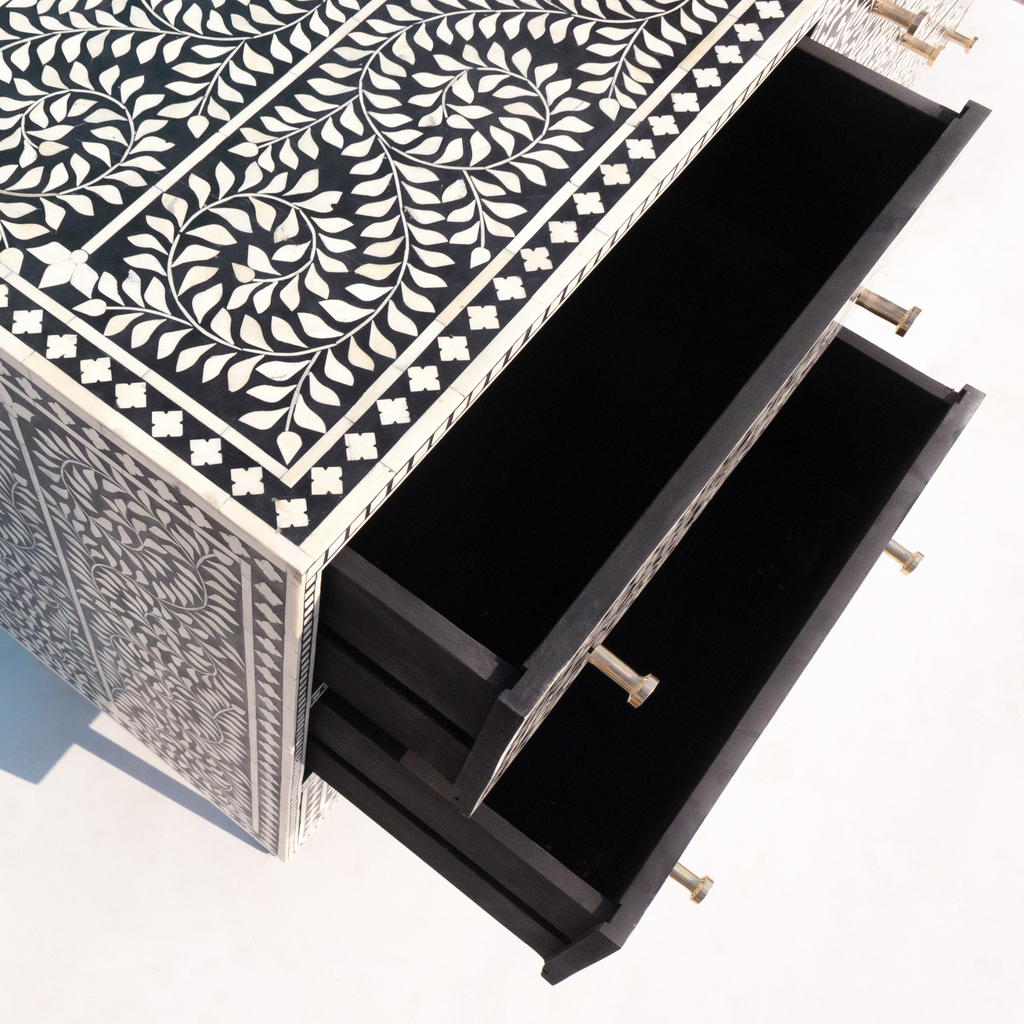 Charbagh Bone Inlay Chest of Drawers with Floral Design – Luxury Storage Cabinet