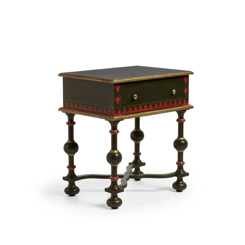 Madhushala Hand Painted Till Dark Green Bedside Table