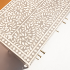 Luxury Grey Bone Inlay Chest of 6 Drawers with Floral Design