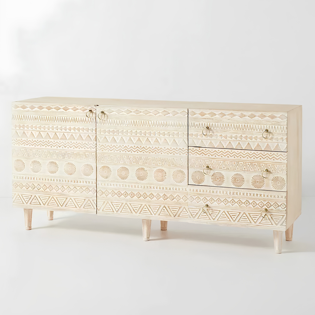Rajmira Lyovy Carved Mango Wood Sideboard