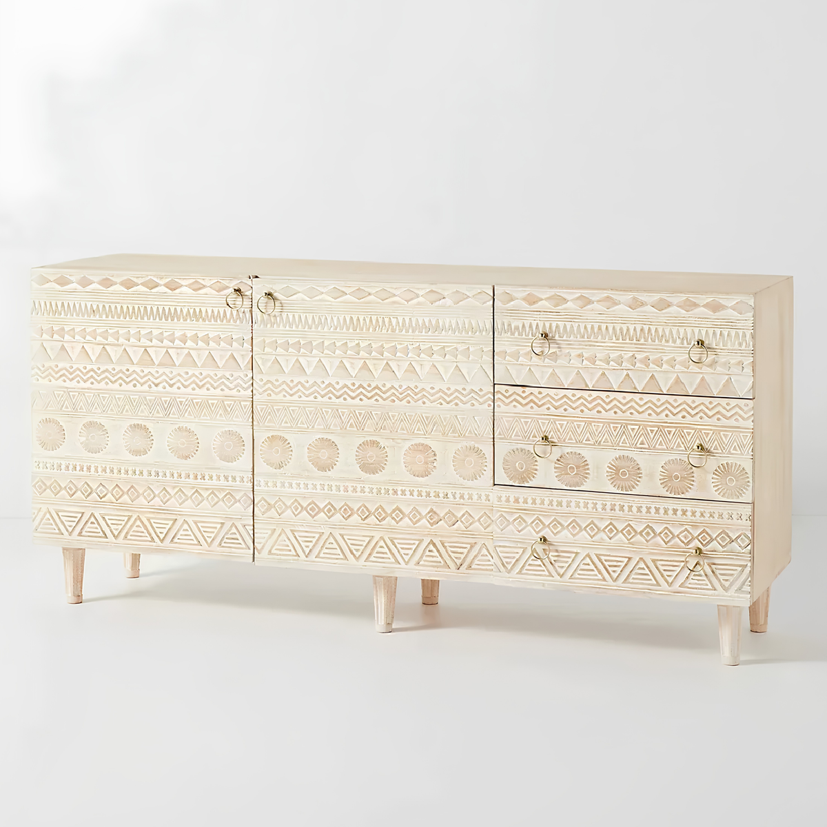 Rajmira Lyovy Carved Mango Wood Sideboard