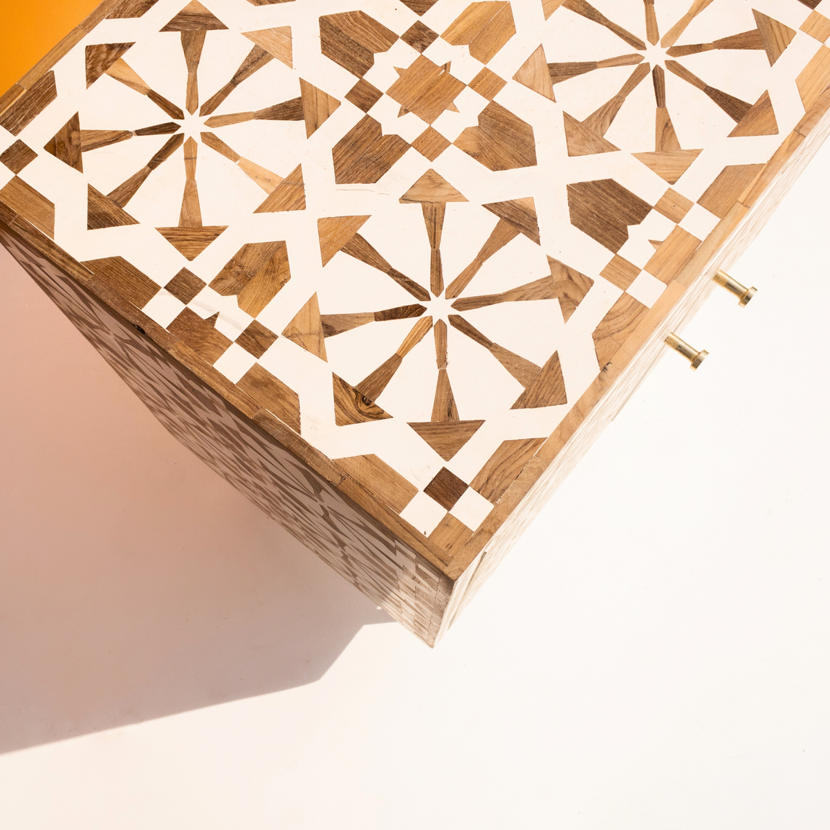 Bone inlay 2 Door Cabinet with Geometric Pattern