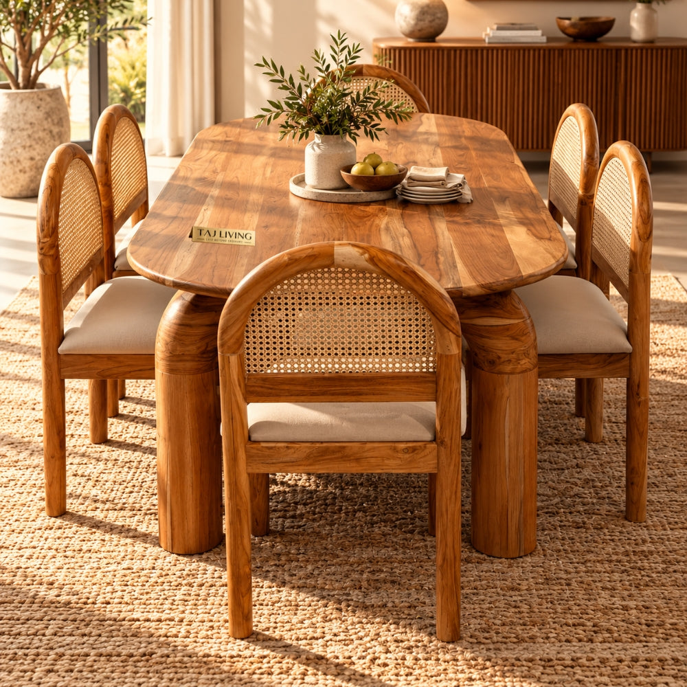 Exclusive Solid Teakwood Curved Dining Table Set - 4 Seater, 6 Seater - All Sizes