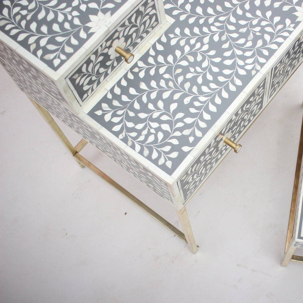 Mandvi Bone Inly Dressing Table with Seating Stool