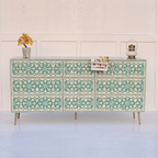 Moroccan Bone Inlay Sage Green 9 Drawers Sideboard / Cabinet