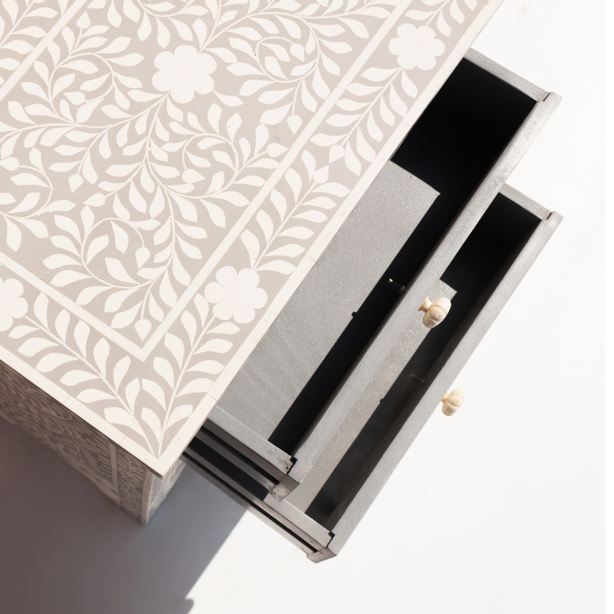 Classic Grey Bone Inlay 3-Drawer Bedside Chest