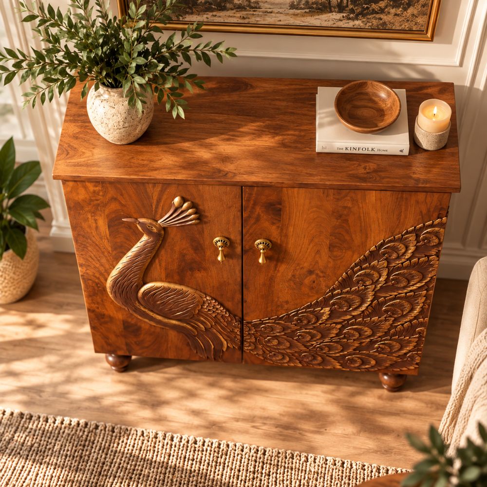 Maharaja Wooden Peacock Storage Cabinet
