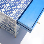 Neelmaru Blue & White Geometric Bone Inlay Cabinet with Gold-Finish Legs
