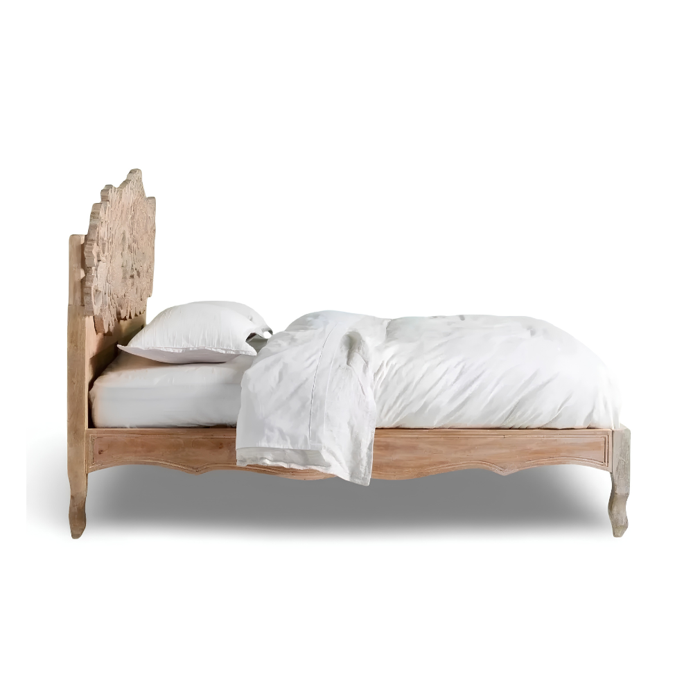 Parampara Hand Carved Solid Mango Wood Floral Bed for Bedroom