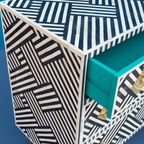 Optical Bone Inlay Chest of 9 Drawers with Metal Handles
