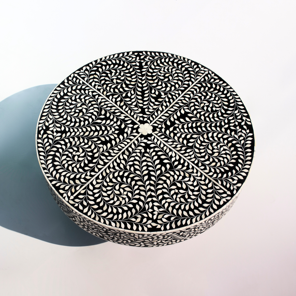 Rajwada Black and White Leaf Bone inlay Coffee Table