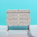 Virasat Grey & White Floral Bone Inlay Chest of 3 Drawer with French Colonial Curved Legs