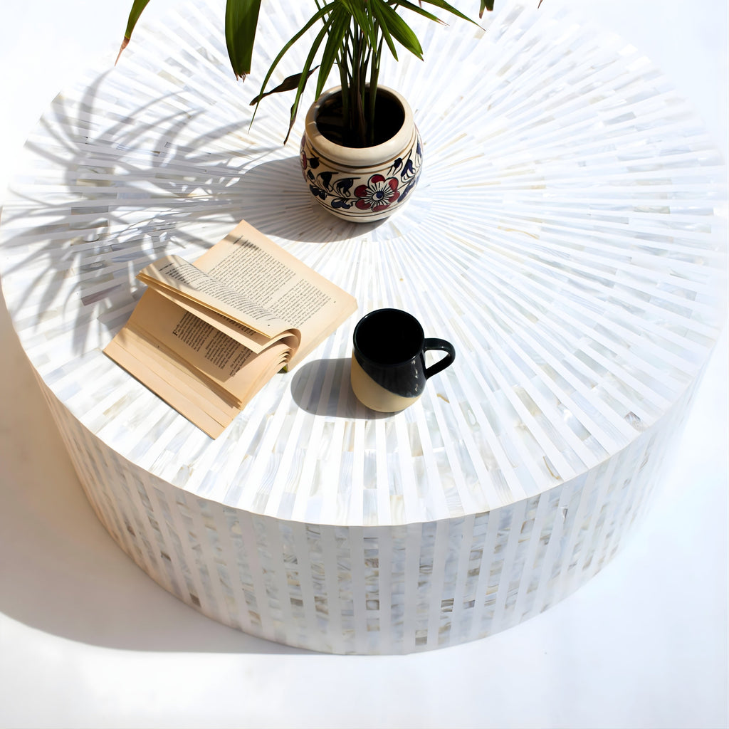 Rangili Round White Bone Inly Coffee Table