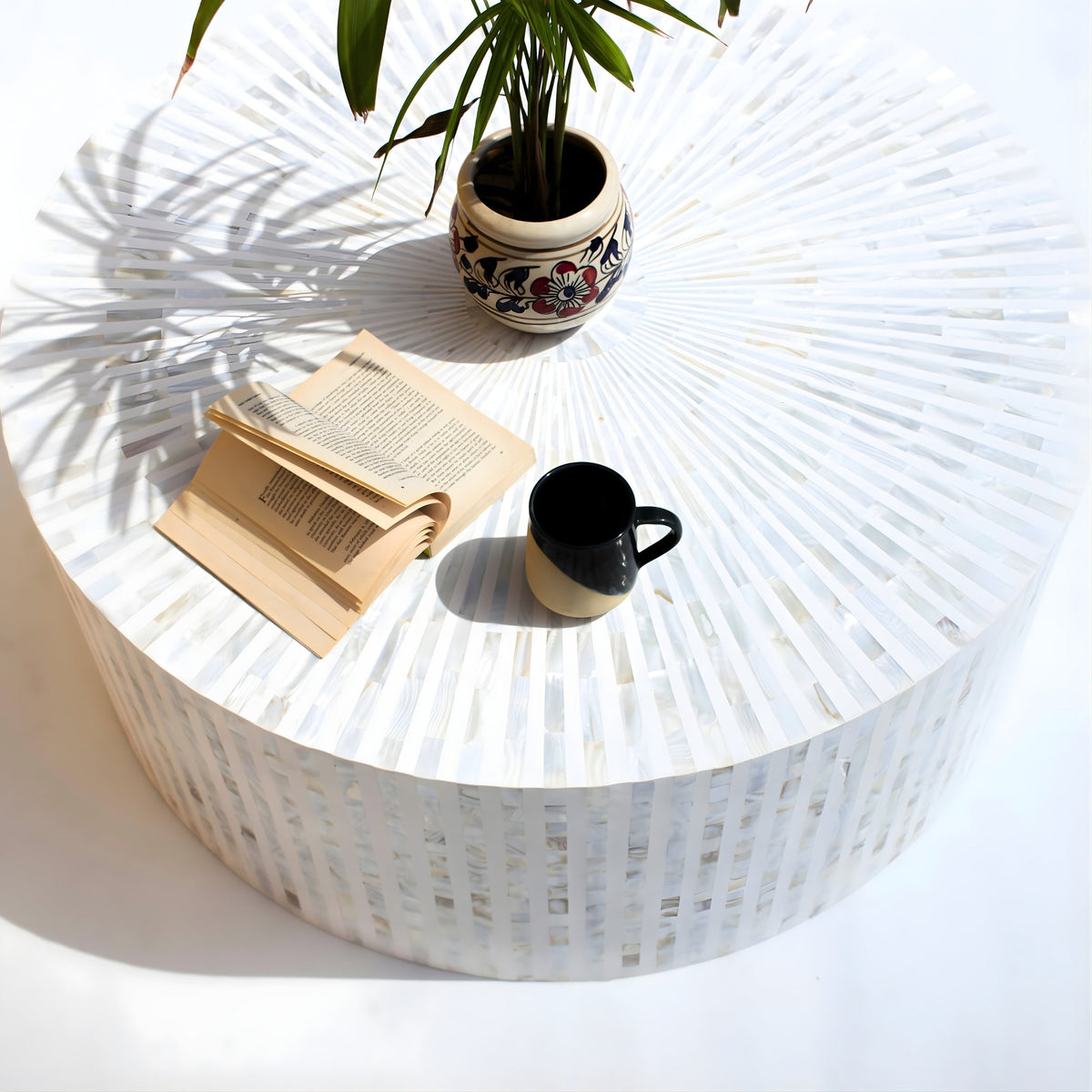 Rangili Round White Bone Inly Coffee Table