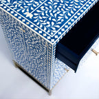 Mewarika Blue & White Bone Inlay Chest 6 Drawer Floral Pattern