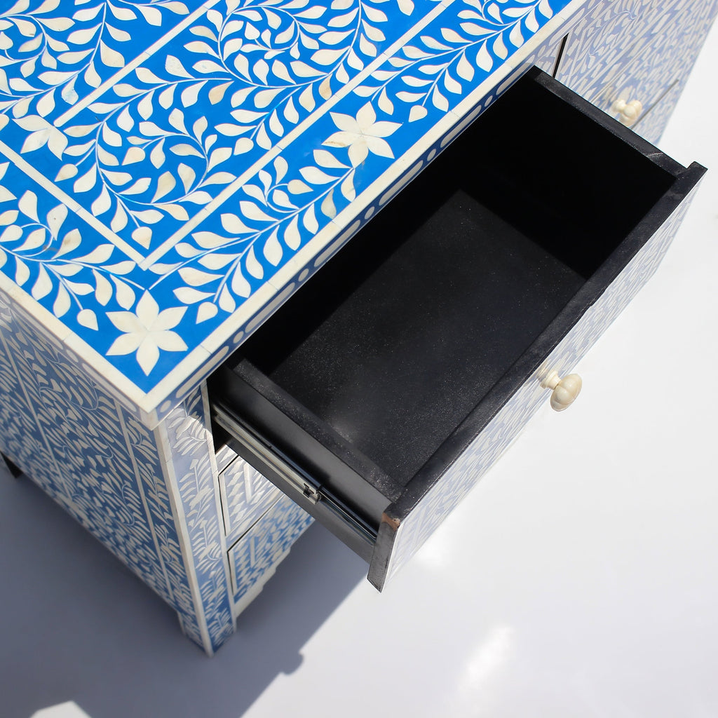 Ranibagh Navy Blue & White Floral Bone Inlay Cabinet