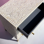 Ivory Floral Bone Inlay 6-Drawer Chest with Gold-Finish Metal Legs