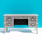 Sheesh Mahal Black Floral Bone Inlay 5-Drawer Office/Home Desk