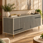 Black & White Bone Inlay 3 Door TV Unit Media Cabinet