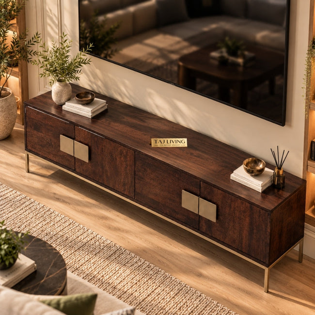 Gulshan Mango Wood TV unit with 2 side drawers Main Image