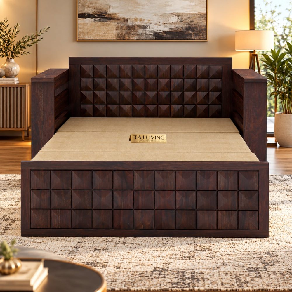 Sheesham Wood 2 Seater Walnut Sofa Cum Bed
