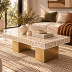 Mother of Pearl Inlay Rectangular Coffee Table, Luxury Modern Center Table