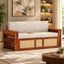 Samrat Wood Sofa Cum Bed with Cane Rattan Design (Honey Finish)