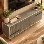Black & White Bone Inlay 3 Door TV Unit Media Cabinet