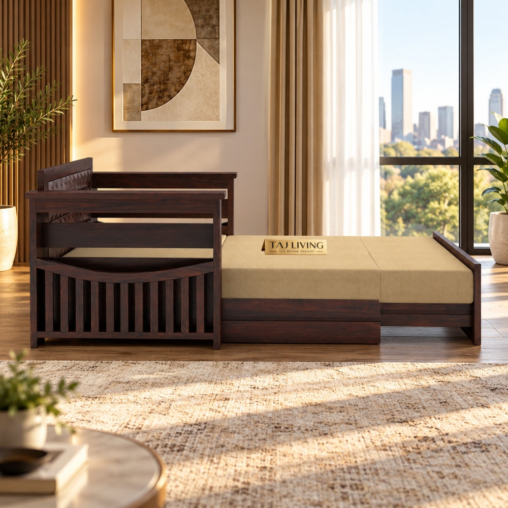 Sheesham Wood 2 Seater Walnut Sofa Cum Bed