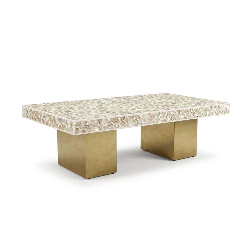 Mother of Pearl Inlay Rectangular Coffee Table, Luxury Modern Center Table