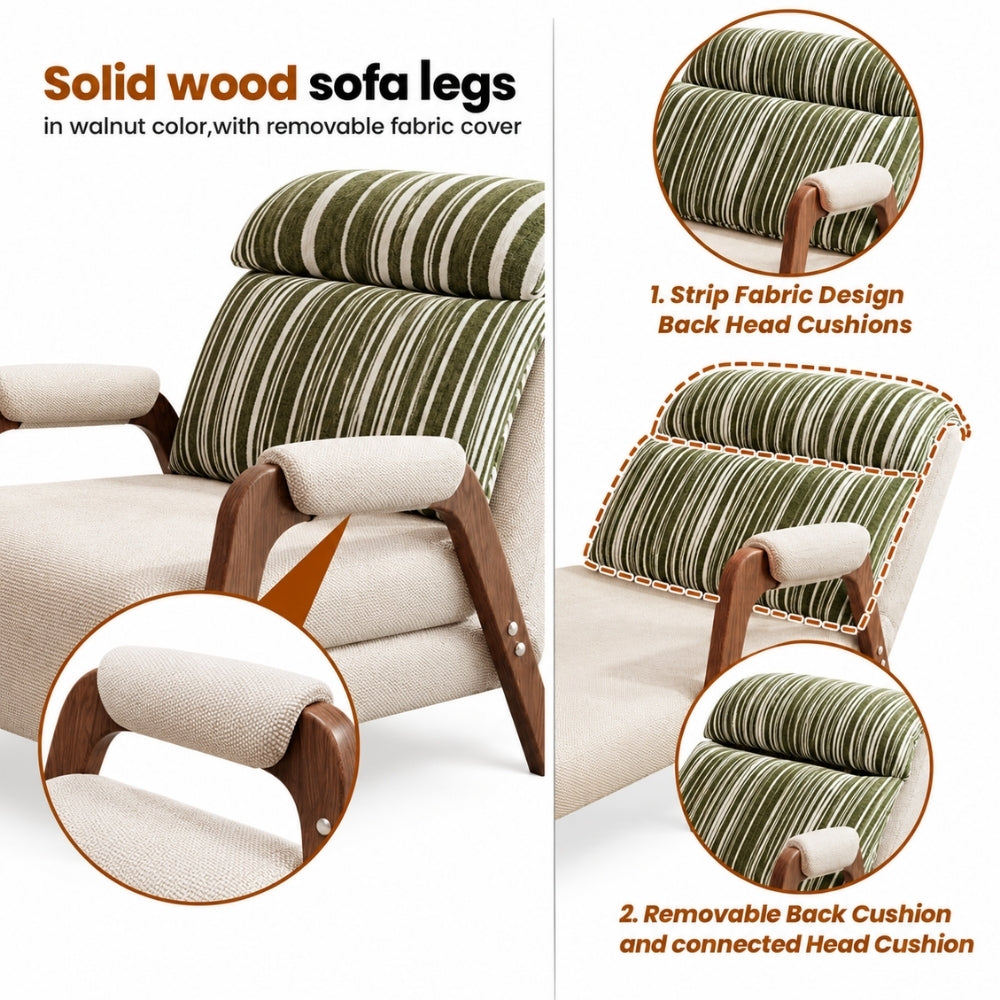 Beige 3-in-1 Cotton Linen Foldable Reclining Sofa Bed