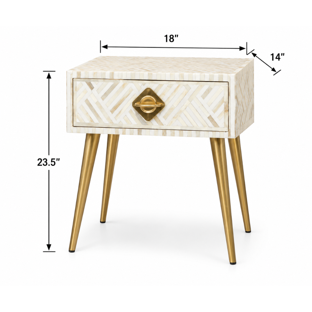 Kesarika Bone Inlay 1 Drawer White Bedside Table