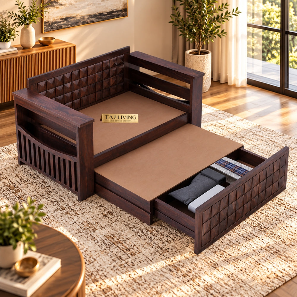 Sheesham Wood 2 Seater Walnut Sofa Cum Bed