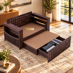 Sheesham Wood 2 Seater Walnut Sofa Cum Bed