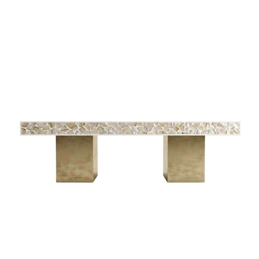 Mother of Pearl Inlay Rectangular Coffee Table, Luxury Modern Center Table