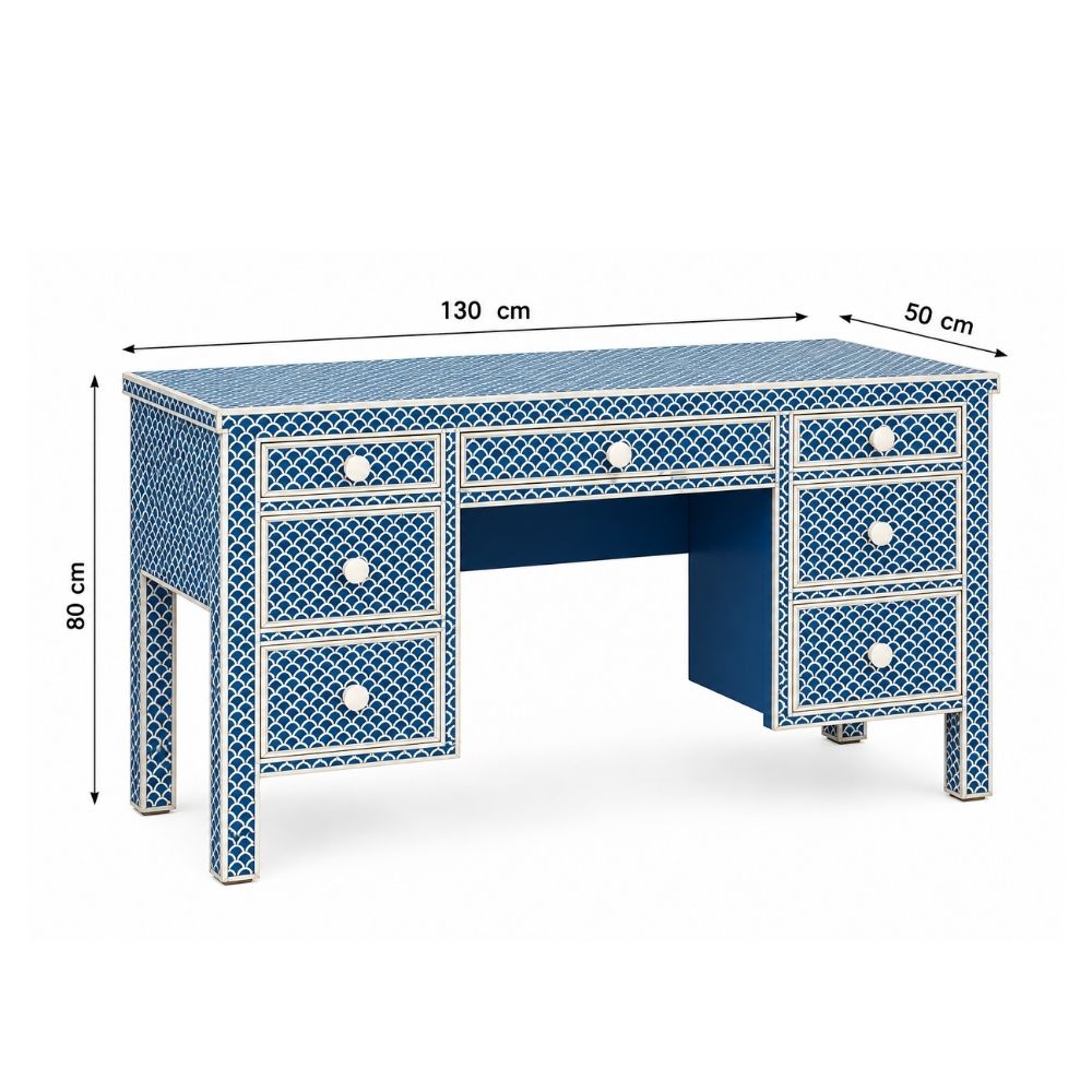 Morgan Bone Inlay 7 Drawers Console Table