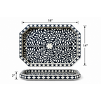 Rajdhara Handcrafted Black & White Bone Inlay Tray - Floral Finish