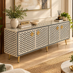 Black Bone Inlay Targua Design 4 Door TV Unit Media Cabinet