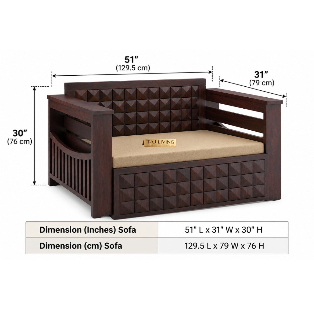 Sheesham Wood 2 Seater Walnut Sofa Cum Bed
