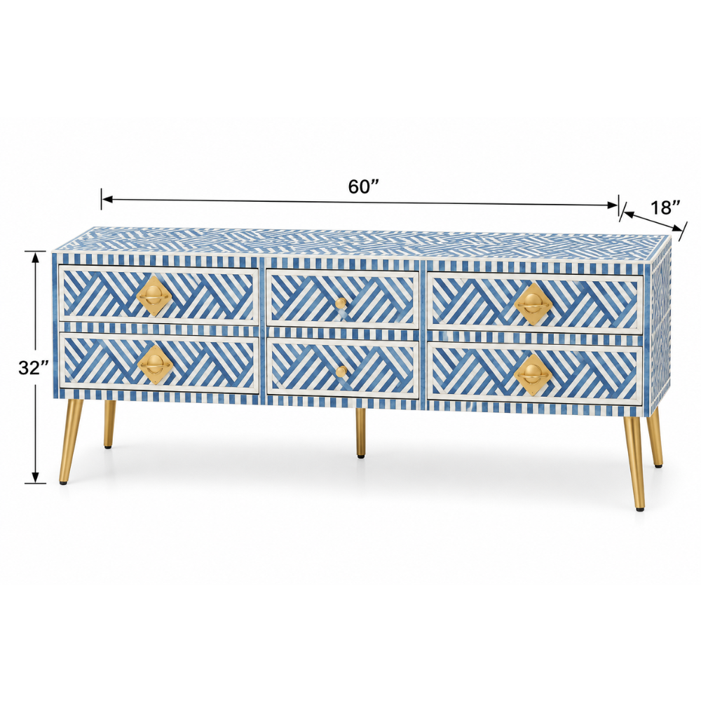 Riwaayat Blue & White Chevron Bone Inlay TV Unit