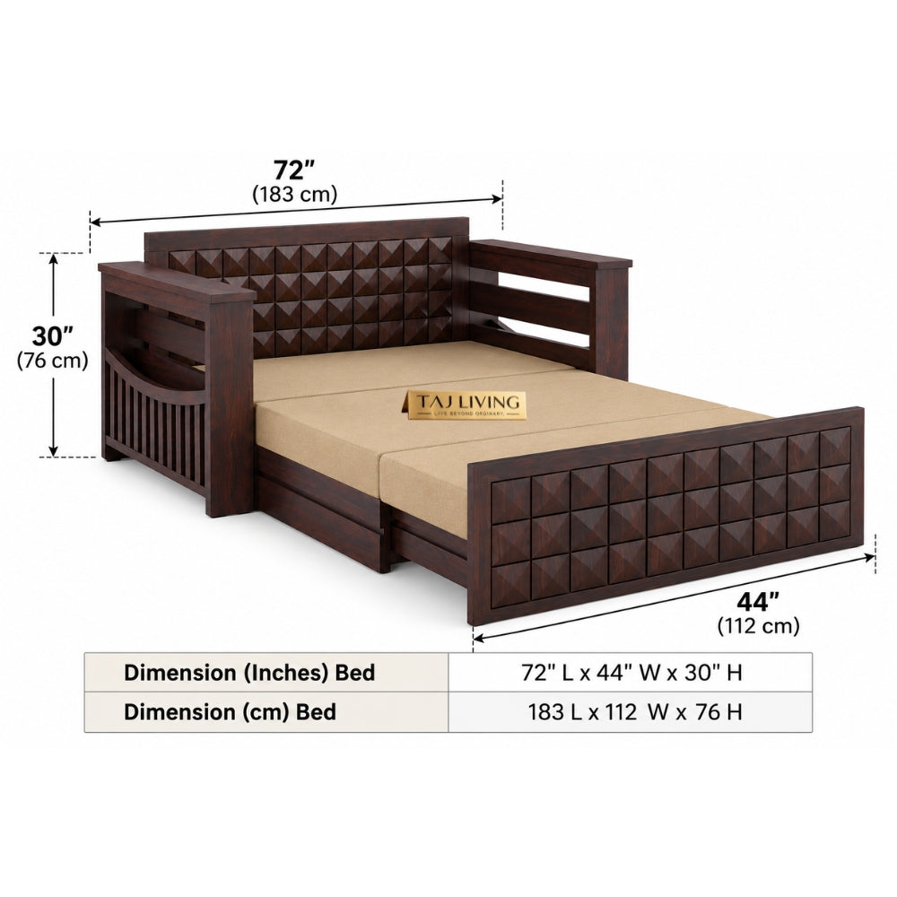 Sheesham Wood 2 Seater Walnut Sofa Cum Bed