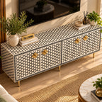 Black Bone Inlay Targua Design 4 Door TV Unit Media Cabinet