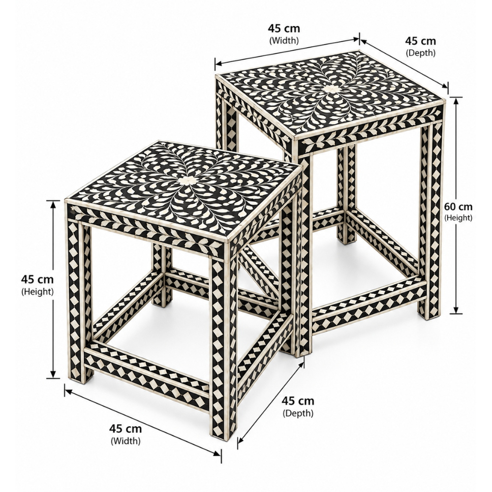 Naqshika Coffee Table – Black & Ivory Geometric Inlay Set of 2