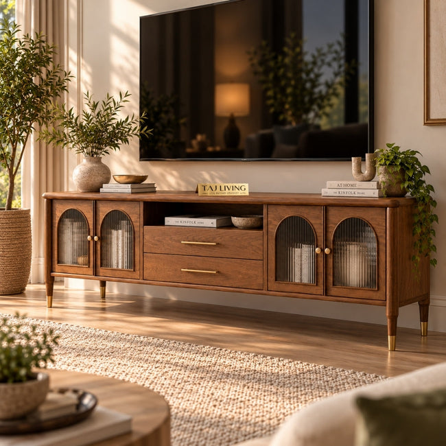 Phulkari Solid Wood Tv Unit In Brown Finish Main Image