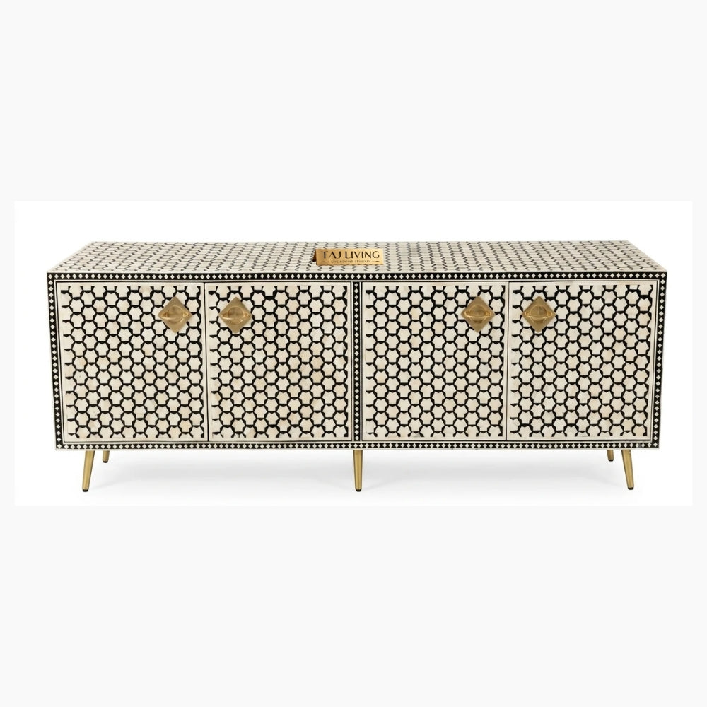 Black Bone Inlay Targua Design 4 Door TV Unit Media Cabinet