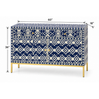 Neelmaru Blue & White Geometric Bone Inlay Cabinet with Gold-Finish Legs