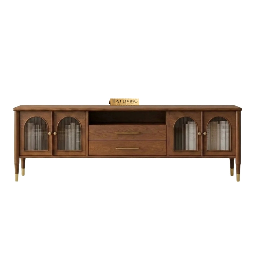 Phulkari Solid Wood Tv Unit In Brown Finish