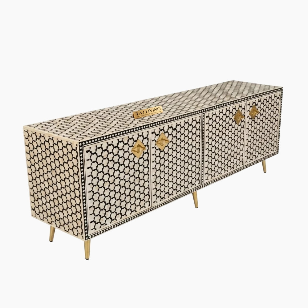 Black Bone Inlay Targua Design 4 Door TV Unit Media Cabinet