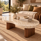 White Mother of Pearl Coffee Table with Wooden Legs