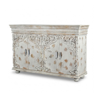 Darbar Hand Painted White Sideboard Cabinet with Crackle Finish